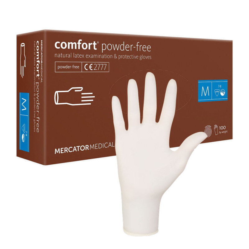 Rękawiczki lateksowe M Mercator Latex Comfort bezpudrowe 100szt