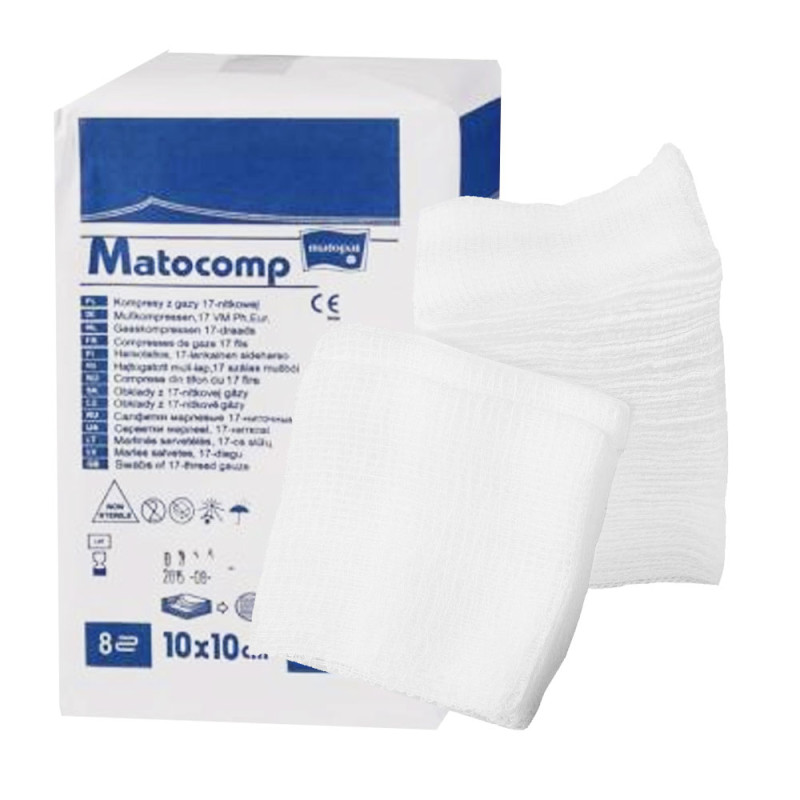 Kompres niejałowy 10x10 z gazy 16 warstw 17 nitek Matocomp 100szt kartonik