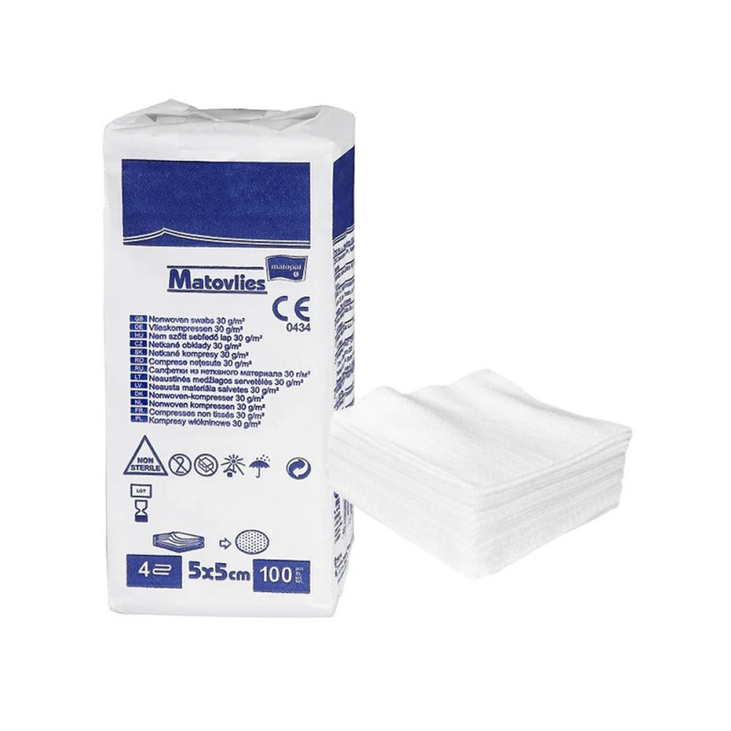 Kompres niejałowy 5x5 z włókniny 30g Matovlies 100szt torebka papierowa