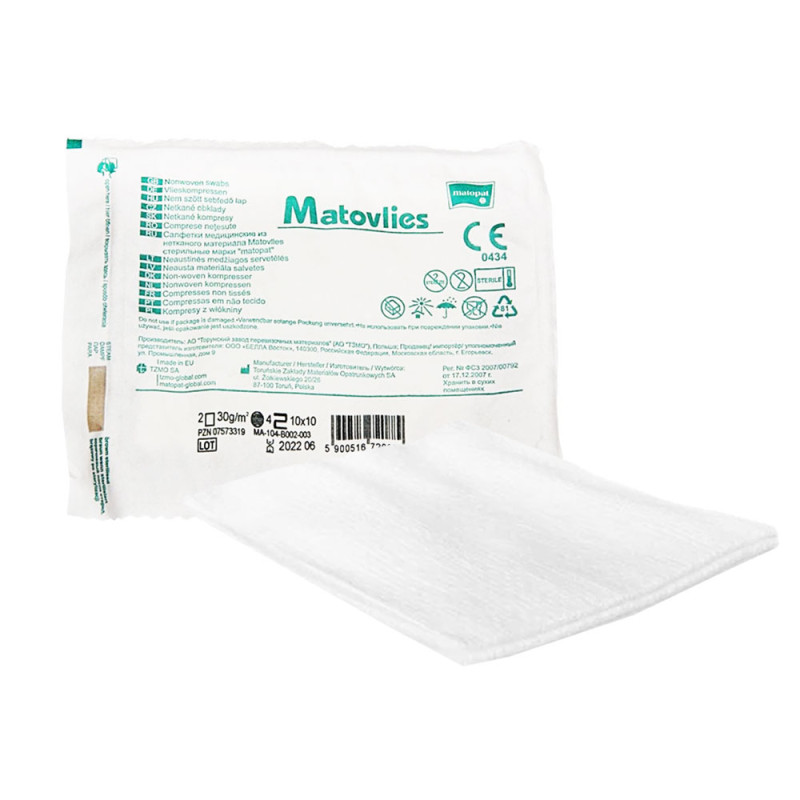 Kompres jałowy 7,5x7,5 z włókniny 40g Matovlies 2szt blister + TAG